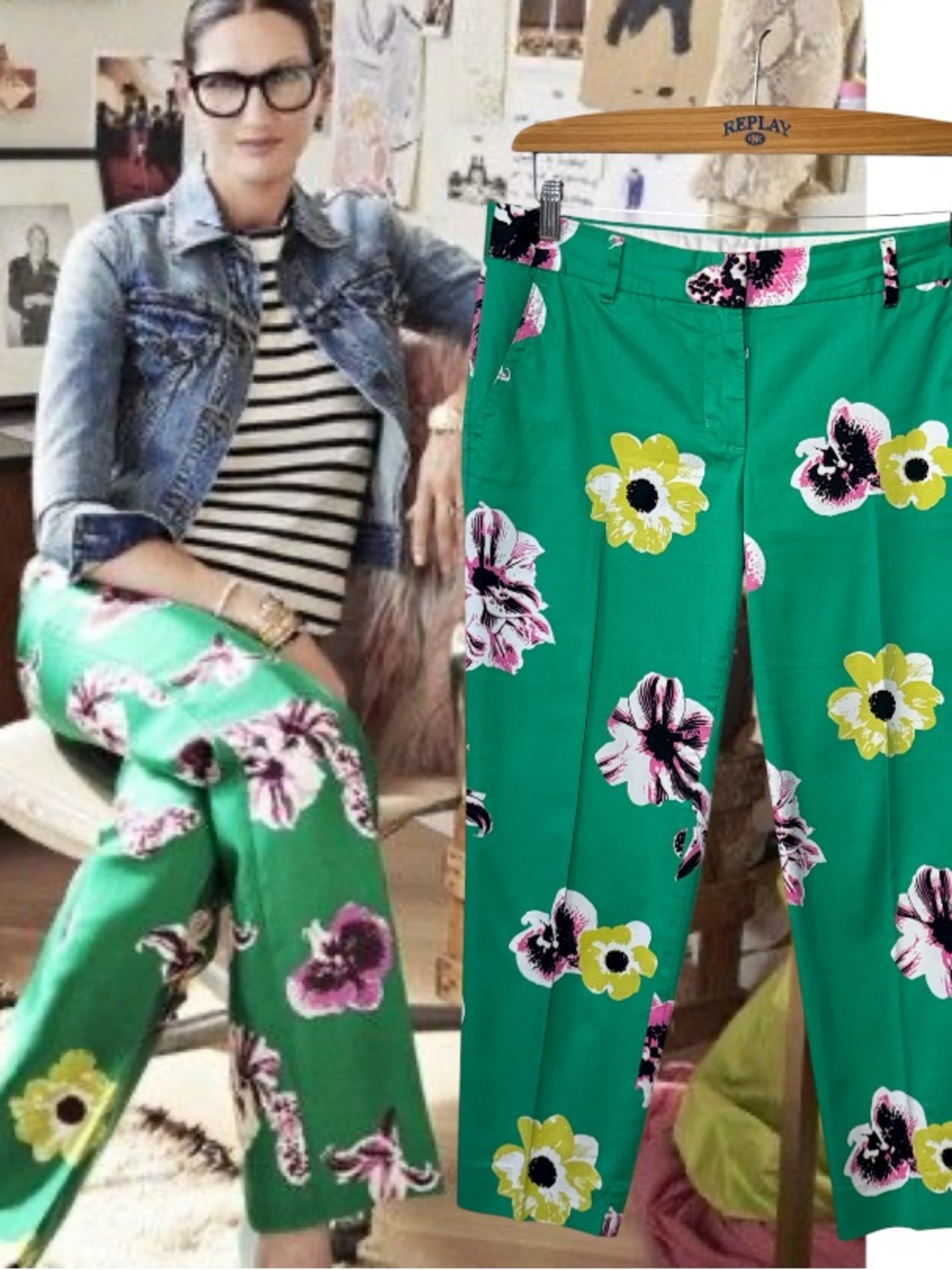 J. Crew Green Floral Cropped Pants Size 8